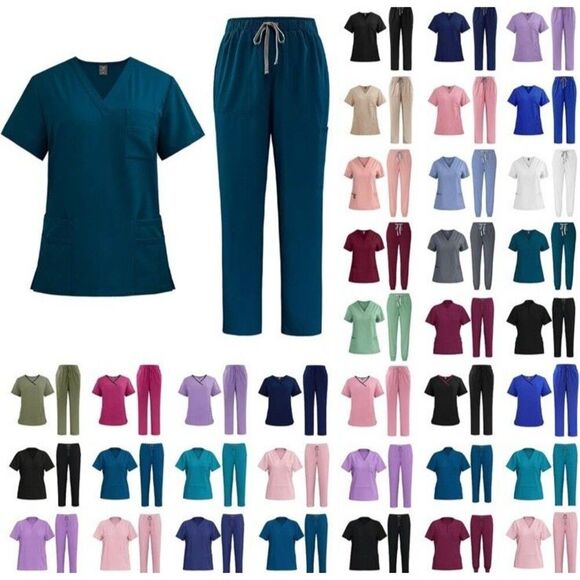 Scrubs Set For Women Large Uniform Medical Nursing Drawstring Pants Lilac - Picture 1 of 2